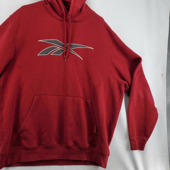 REEBOK Shirt Men's Long Sleeve Hooded Pullover Sweatshirt Drawstring Red XL - Picture 5 of 12